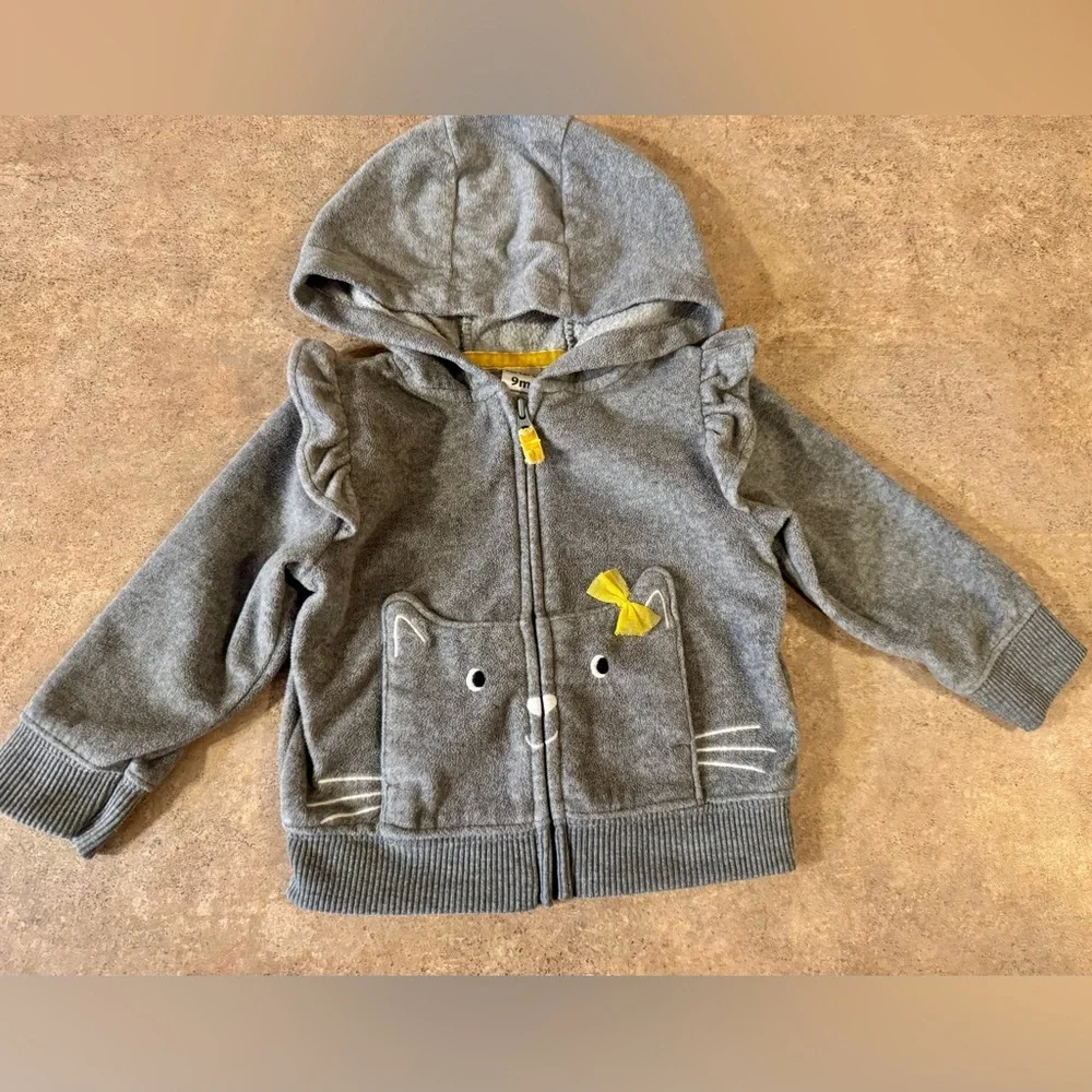 Carter's - Adorable Gray and Yellow Baby Girl Outfit with Kitten Print, Size9m